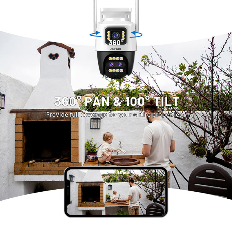 Jortan PTZ Camera 360° Pan 100° Tilt Full Property Coverage Remote Monitoring
