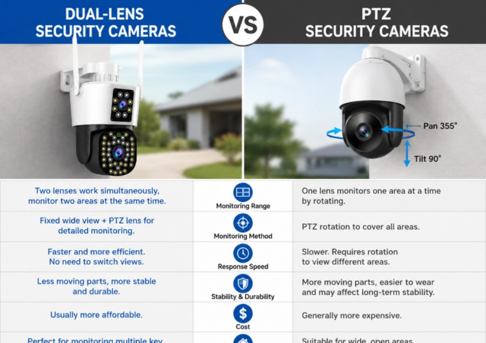 Dual-Lens vs PTZ Security Cameras: Which Covers More Area With Fewer Devices