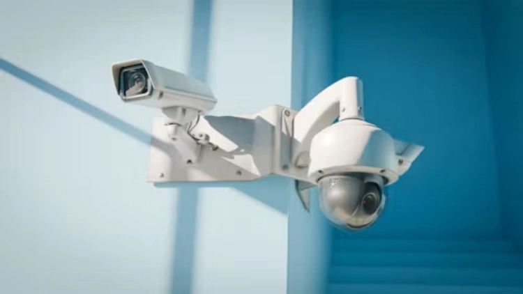 two white surveillance cameras
