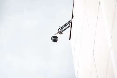 a camera on the white wall