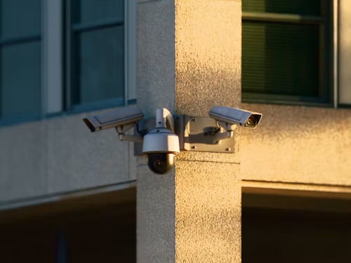 cameras installed on the edge of the building