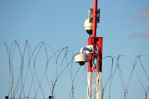 surveillance cameras mounted on poles